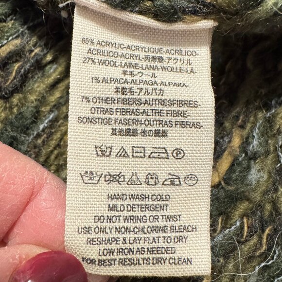 FREE PEOPLE Snow Bunny Oversized Green Cap Sleeve Fair Isle Cowl Neck Sw… - Picture 5 of 7